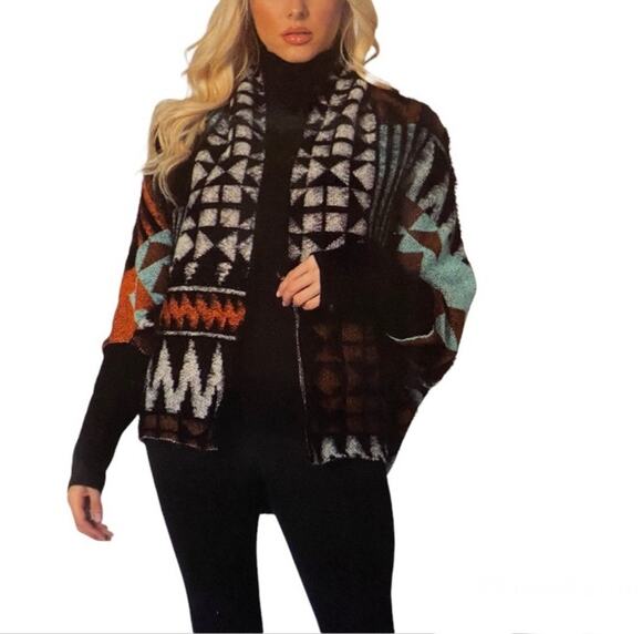 MaxSport Sweaters - MaxSport Southwest Design Open Front Fuzzy Cardigan Sweater Top Women's S/M NWT